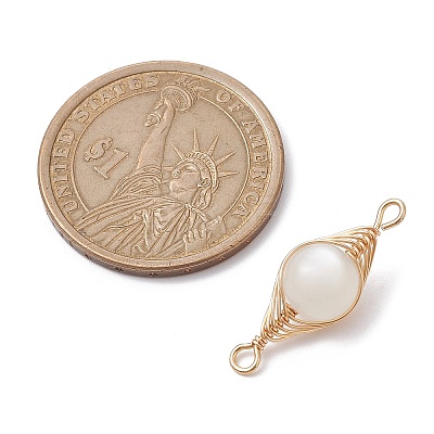 Natural Moonstone Copper Wire Wrapped Connector Charms PALLOY-JF02518-01-1