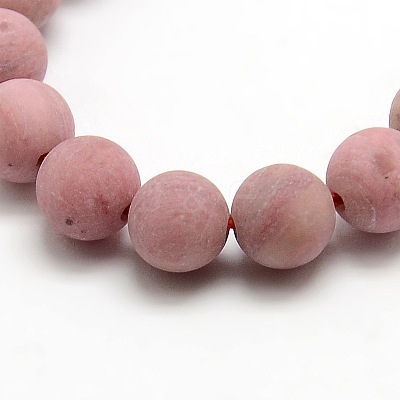 Natural Frosted Rhodonite Round Bead Strands G-M064-8mm-04-1