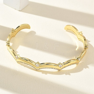Brass Micro Pave Clear Cubic Zirconia Cuff Bangles for Women BJEW-A172-04G-1