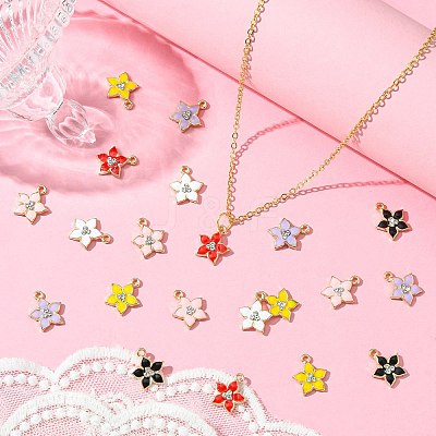 30Pcs 6 Colors Flower Alloy Enamel Pendants ENAM-CJ0006-21-1