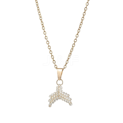 MIYUKI Delica Beads Beaded Mermaid Tail Pendant 304 Stainless Steel Cable Chain Necklaces for Women NJEW-MZ00130-02-1