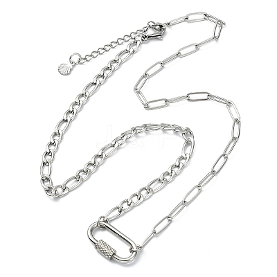 304 Stainless Steel Oval Lock Clasps Pendant Figaro Chain Necklaces for Women NJEW-JN06169-02-1