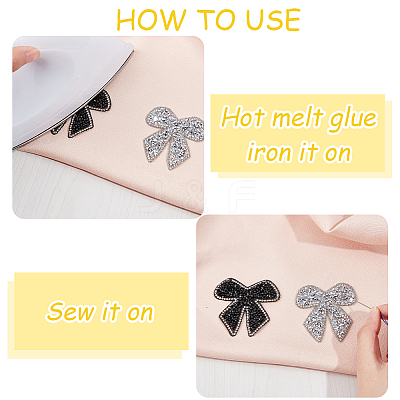 8Pcs 2 Colors Bowknot Hotfix Rhinestone Iron on Patches Appliques DIY-CP0009-66-1