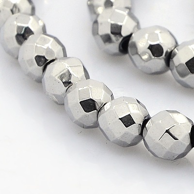 Electroplate Faceted Round Non-magnetic Synthetic Hematite Beads Strands G-P061-58-1