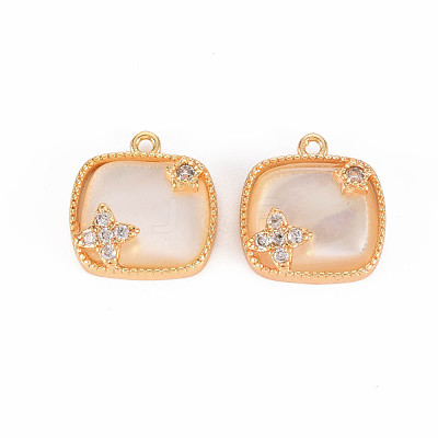 Brass Micro Pave Clear Cubic Zirconia Charms KK-T062-180G-NF-1