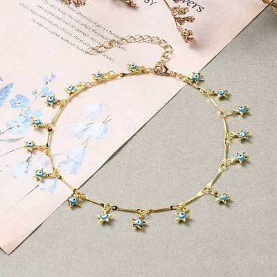 Brass Bar Link Chain Anklets AJEW-AN00319-02-1