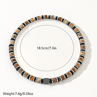 Natural Picture Jasper & Synthetic Non-magnetic Hematite Beads Stretch Bracelets for Men LS-NY6374-1