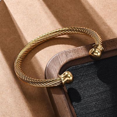 304 Stainless Steel Cuff Bangles BJEW-P310-17G-1