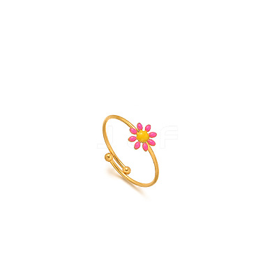 Daisy 304 Stainless Steel Enamel Open Cuff Rings for Women RJEW-M061-01G-09-1