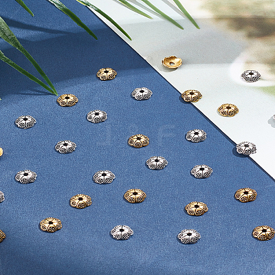 240Pcs 2 Colors Alloy Bead Caps TIBE-LP0001-19-1