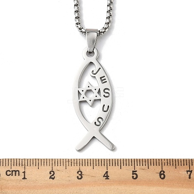 201 Stainless Steel Religion Jesus Fish Pendant Necklaces NJEW-H065-05P-1