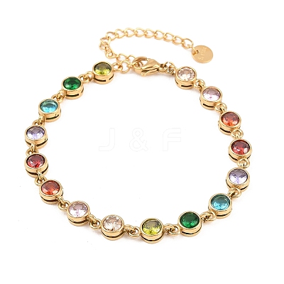 304 Stainless Steel Pave Colorful Cubic Zirconia Tennis Bracelets for Women BJEW-T023-02D-G-1