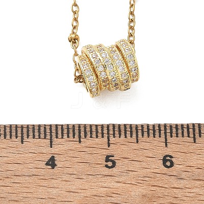 Brass Micro Pave Clear Cubic Zirconia Multi Ring Beads Pendant 304 Stainless Steel Satellite Chain Necklaces for Women NJEW-JN06676-1