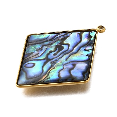 304 Stainless Steel Pave Natural Paua Shell Pendants X-STAS-Z125-01D-G-1