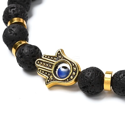Natural Lava Rock Beads Stretch Bracelet BJEW-JB06885-1