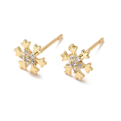 Clear Cubic Zirconia Snowflake Stud Earrings EJEW-P199-23G-1