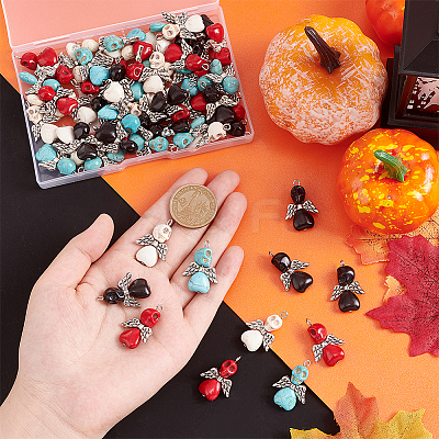 60Pcs 4 Colors Halloween Dyed Synthetic Turquoise Pendants FIND-AR0003-26-1