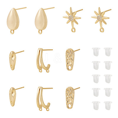 10Pcs 5 Styles Brass Stud Earring Findings KK-TA0002-82-1