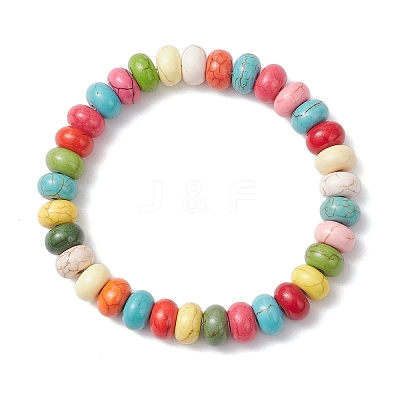 Synthetic Turquoise Rondelle Beads Stretch Bracelets for Men Women BJEW-JB12450-1