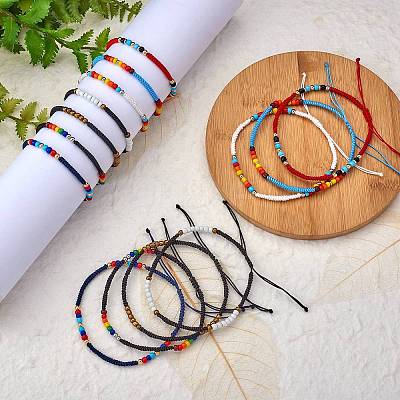 14Pcs 14 Style Glass Seed & 303 Stainless Steel Braided Bead Bracelets and Anklets Set SJEW-SW00003-07-1