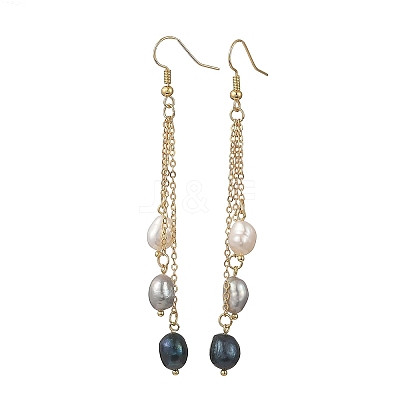 Natural Cultured Freshwater Pearl Tassel Dangle Earrings EJEW-JE07381-01-1