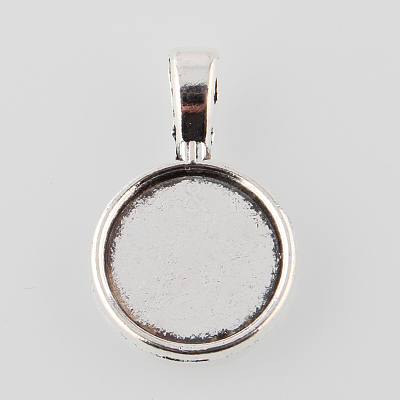 Tibetan Style Alloy Flat Round Pendant Cabochon Settings X-TIBEP-M022-12AS-1