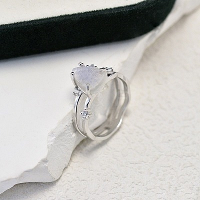 Triangle 925 Sterling Silver with Natural Moonstone Finger Rings FS-WGDF753-03-1