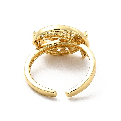 Clear Cubic Zirconia Moon & Star Open Cuff Ring RJEW-C055-03G-1