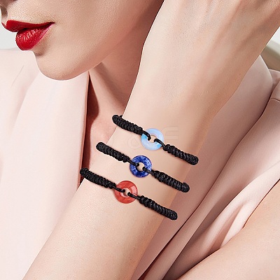 Synthetic Cherry Quartz Glass Donut Braided Bead Bracelet BJEW-SW00047-07-1