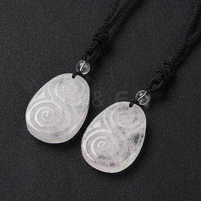 Adjustable Natural Quartz Crystal Teardrop with Spiral Pendant Necklace with Nylon Cord for Women NJEW-L171-04F-1