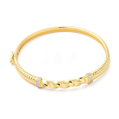 Brass Twist Rope Hinged Bangle with Cubic Zirconia for Women BJEW-K229-02G-1