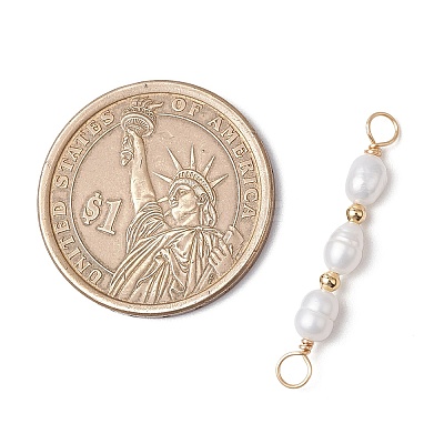 Natural Cultured Freshwater Pearl Rice Beaded Connector Charms X-PALLOY-JF03703-1
