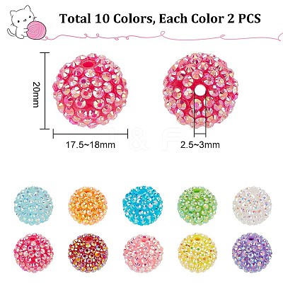 20Pcs 10 Colors AB Color Plated Acrylic Rhinestone Beads OACR-PH0004-01-1