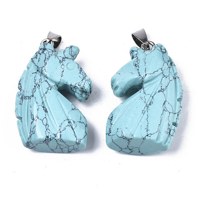 Carved Synthetic Turquoise Pendants G-N0327-002J-1