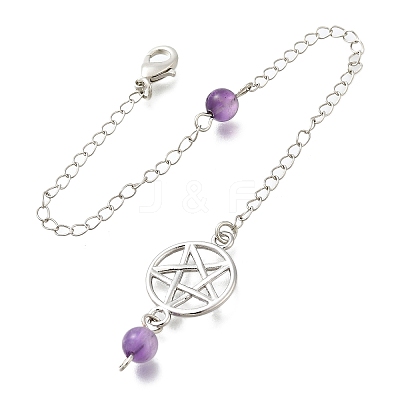 Alloy Flat Round with Star Dowsing Pendulums G-M447-05P-1