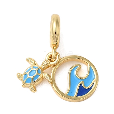 Rack Plating Brass Deep Sky Blue Enamel European Dangle Charms X-KK-P279-35G-1