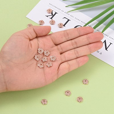 5-Petal Brass Micro Pave Clear Cubic Zirconia Bead Caps ZIRC-P001-31RG-1