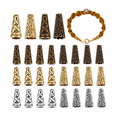 90Pcs 6 Styles Tibetan Style Apetalous Alloy Bead Cone FIND-PH0021-18-1