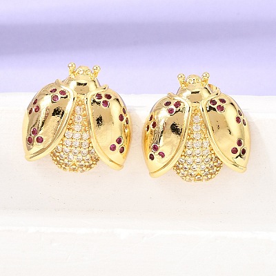 Brass Micro Pave Cubic Zirconia Stud Earrings EJEW-D355-02G-01-1