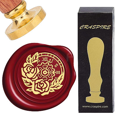 Brass Wax Seal Stamps with Wood Handle AJEW-WH0412-0155-1