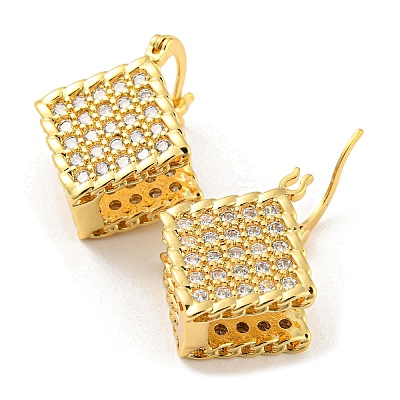 Rhombus Shape Brass Micro Pave Clear Cubic Zirconia Hoop Earrings EJEW-Q785-08G-1