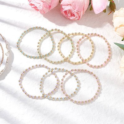 Bohemian Style Glass Seed Beaded and Brass Beaded Stretch Bracelets for Women BJEW-JB11801-1