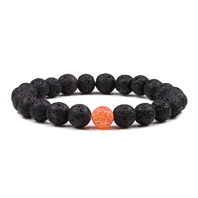 Simple Natural Lava Rock Round Beaded Stretch Bracelets CD8108-4-1