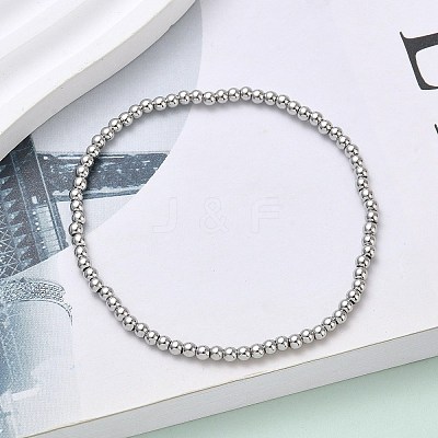Brass Round Beaded Stretch Bracelets for Men Women BJEW-B148-05A-P-1