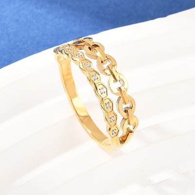 304 Stainless Steel Micro Pave Cubic Zirconia Finger Rings for Women RJEW-K315-01G-1