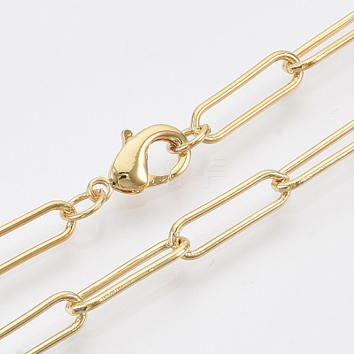 Brass Round Oval Paperclip Chain Necklace Making MAK-S072-05B-G-1