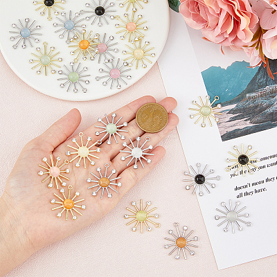 24Pcs 12 Colors Cat Eye Sun Pendants with Crystal Rhinestone FIND-FH0007-93-1