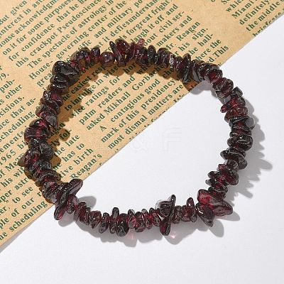 Chips Natural Garnet Beaded Stretch Bracelets BJEW-JB01826-09-1