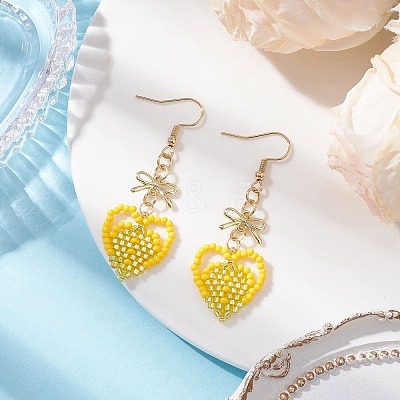 Handmade Glass Seed Beads Heart Dangle Earrings EJEW-MZ00577-04-1