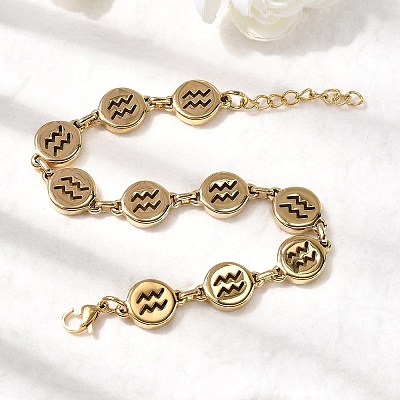 12 Constellations 304 Stainless Steel Link Chain Bracelets BJEW-I239-01G-10-1